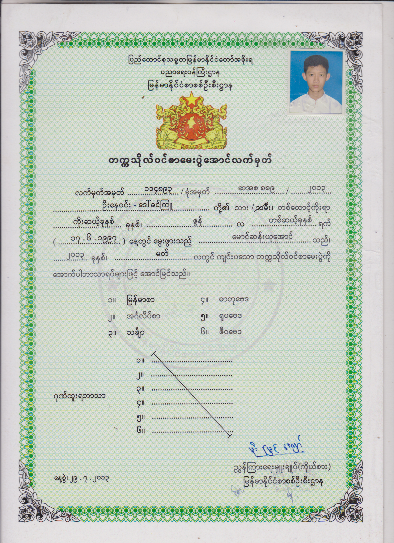 Matriculation Certificate